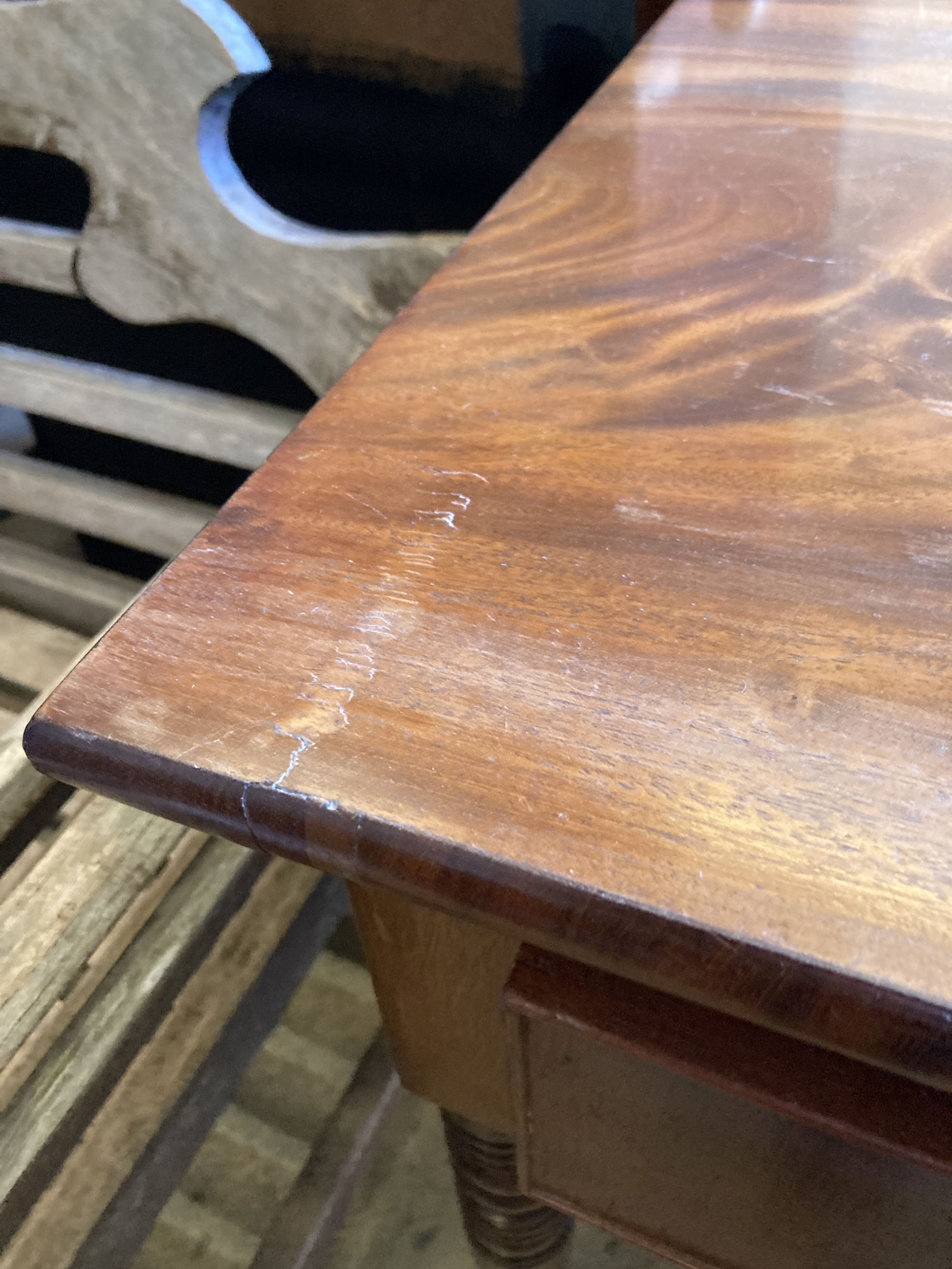 A mahogany Victorian two drawer side table, width 106cm, depth 49cm, height 82cm